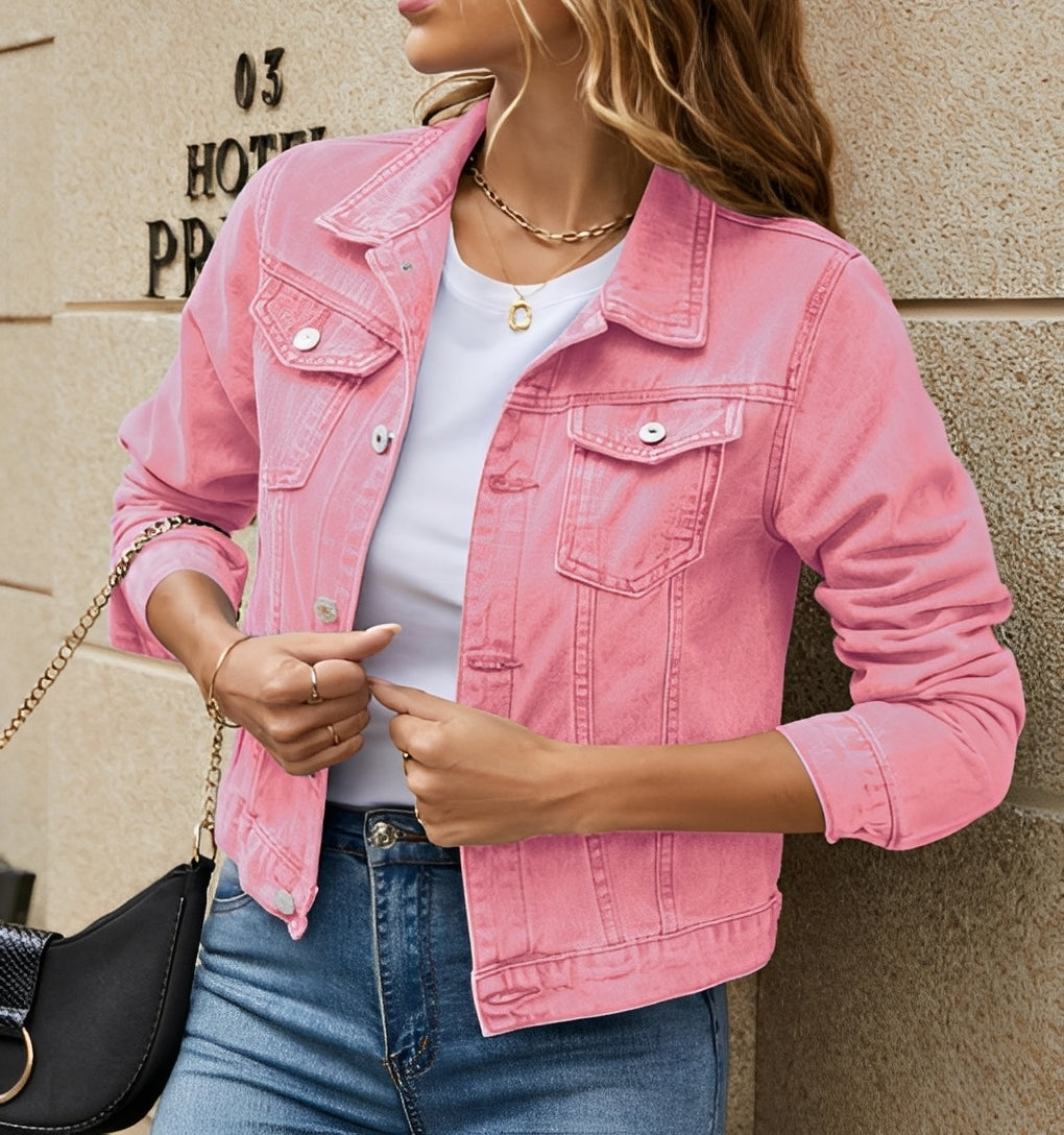 Julia - Modern denim jacket with lapel collar for women