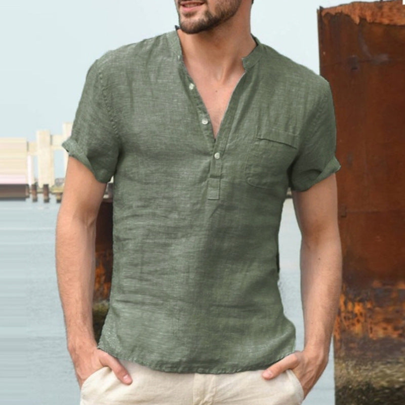 Korbin - Loose Short Sleeve Linen Shirt for Men