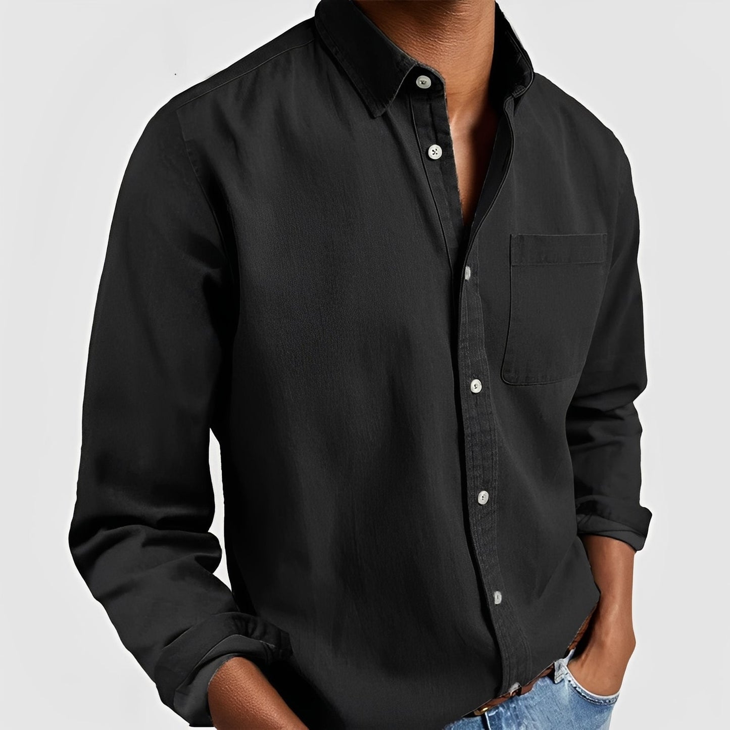 Elmer - Casual Long Sleeve Shirt with Notched Collar for Men