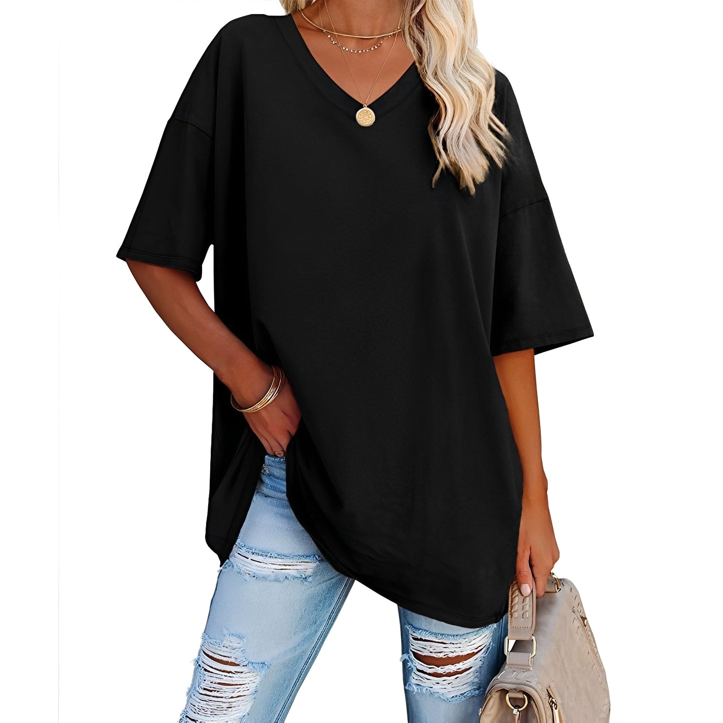 Caroline - Casual, loose-fitting V-neck shirt for women