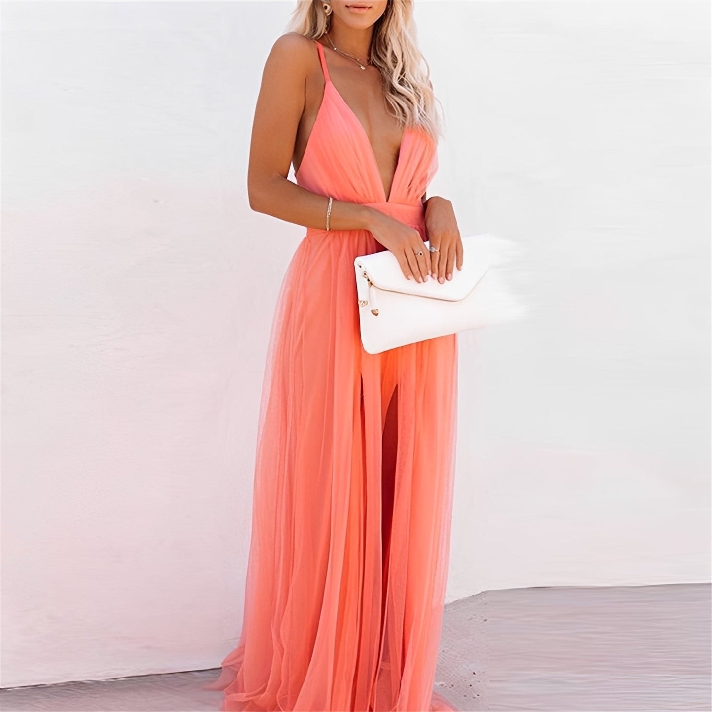 Samantha - Elegant long dress with V-neck for women