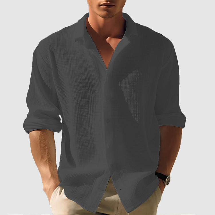 Cedric - Long, plain casual shirt with lapel collar