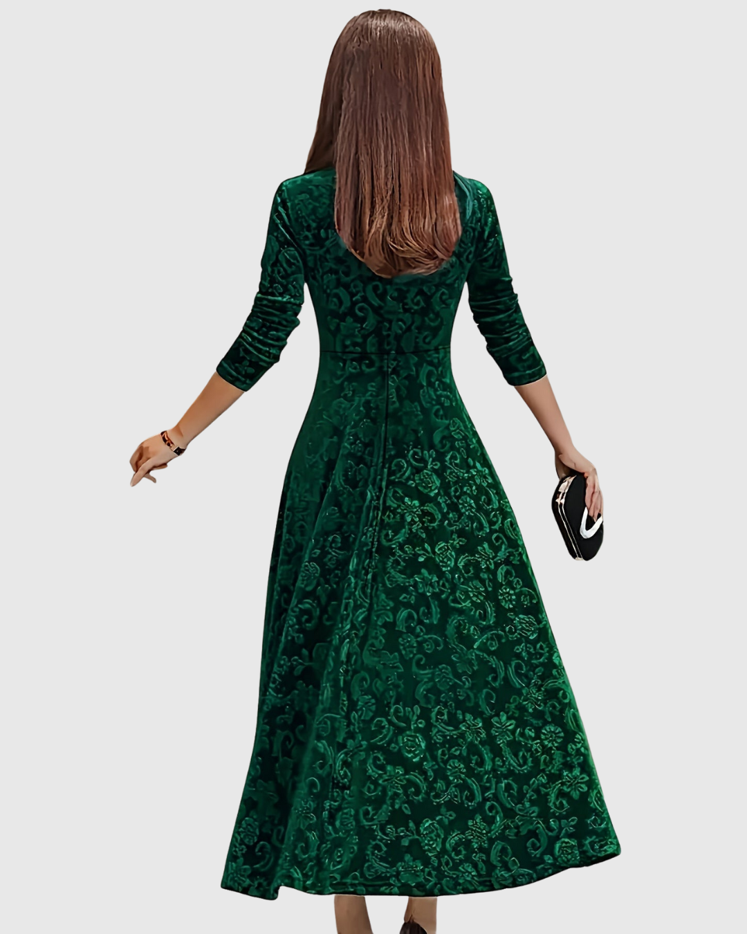 Amandine - Elegant Floral Velvet A-Line Midi Dress