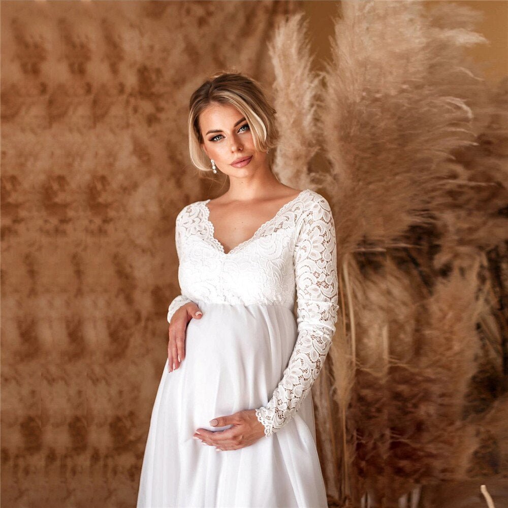 Ilaria - Long Maternity Dress from Lace