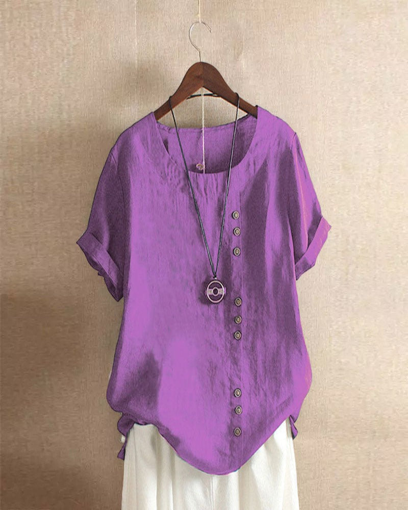 Julianny - Simple blouse with short sleeves and round neck