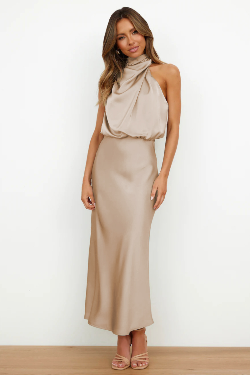 Elianna – Chic midi dress with uneven neckline