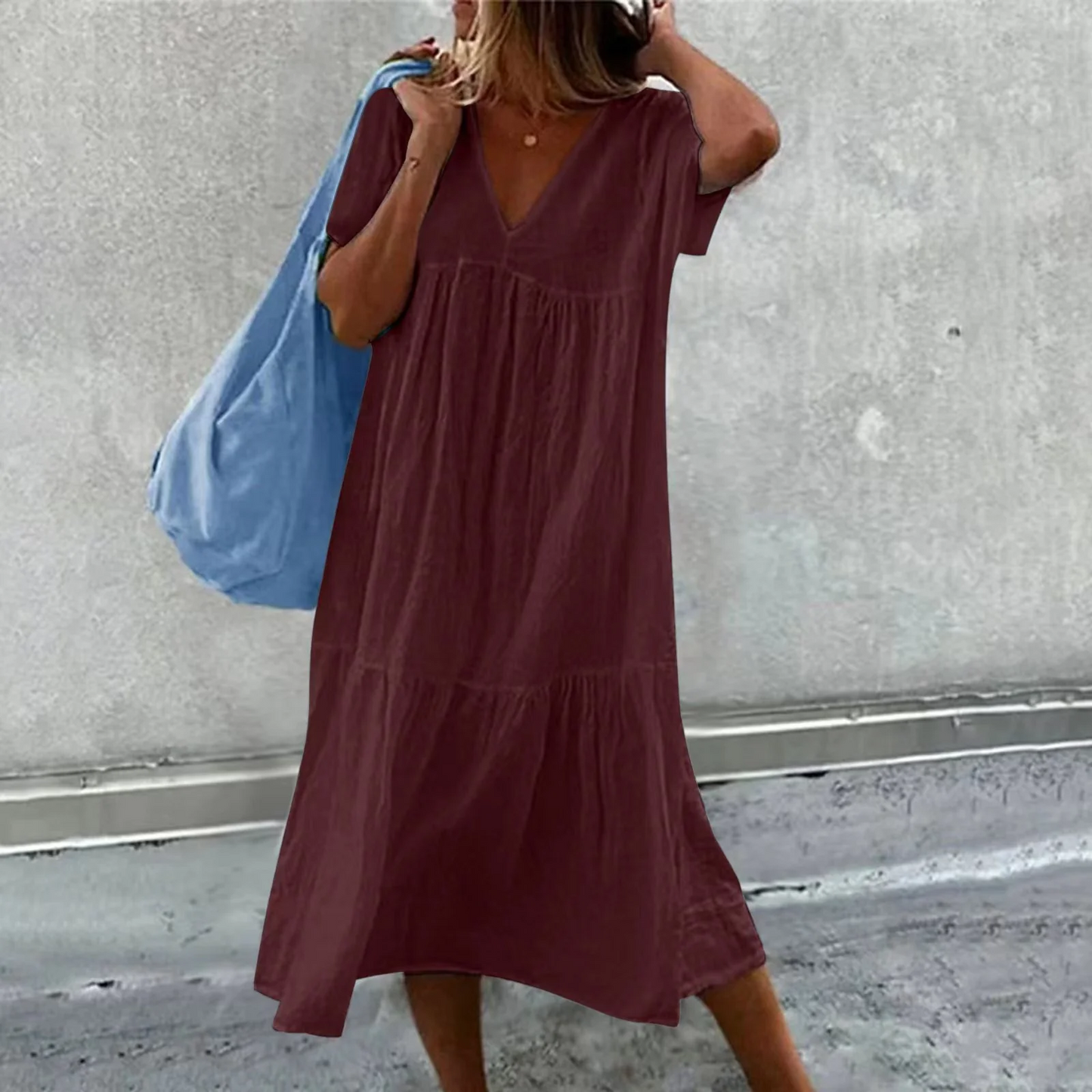 Deanna - Loose V-Neck Dress, Versatile and Comfy