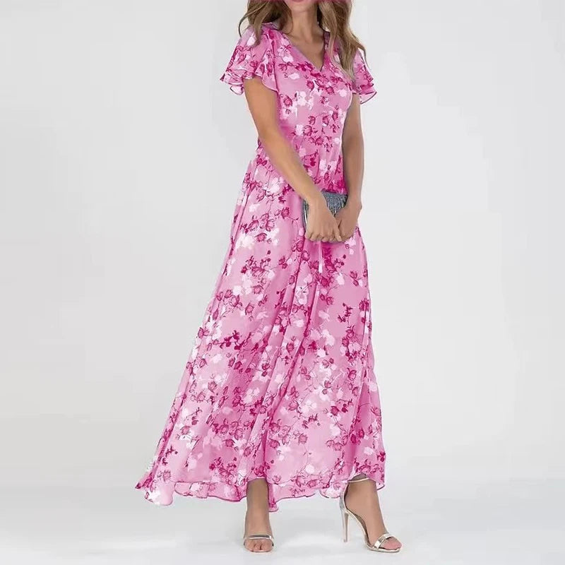 Victoria - Elegant Long Summer Dress with Floral Design