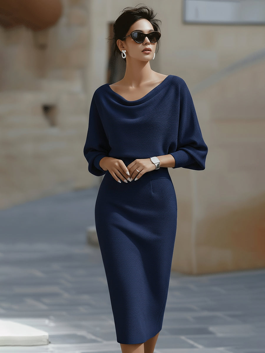 Wendy - Sophisticated Midi Dress with Draped Collar