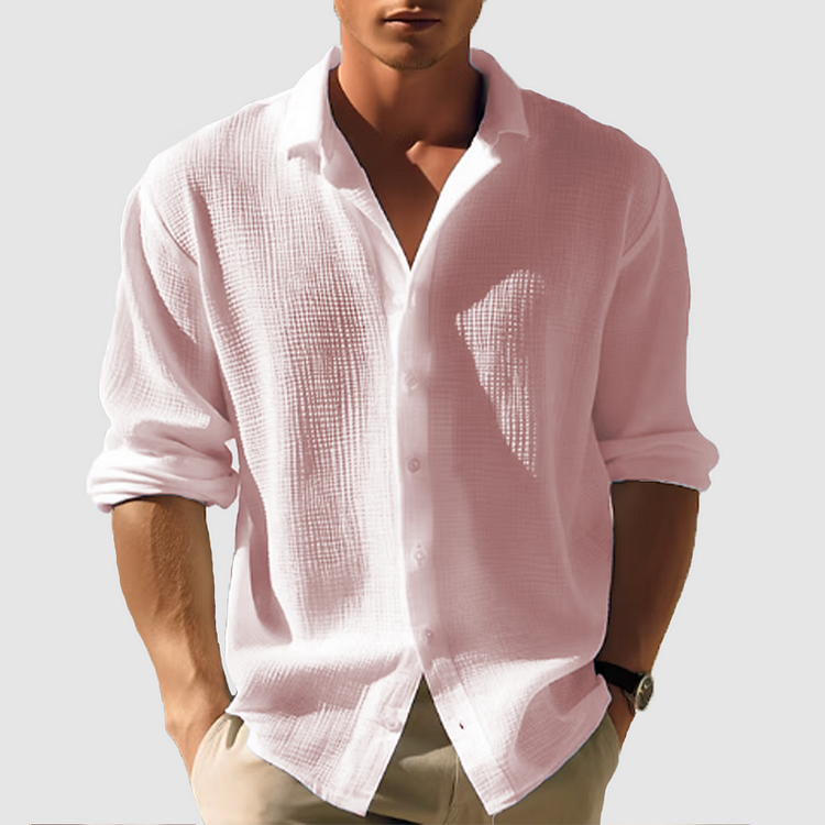 Cedric - Long, plain casual shirt with lapel collar