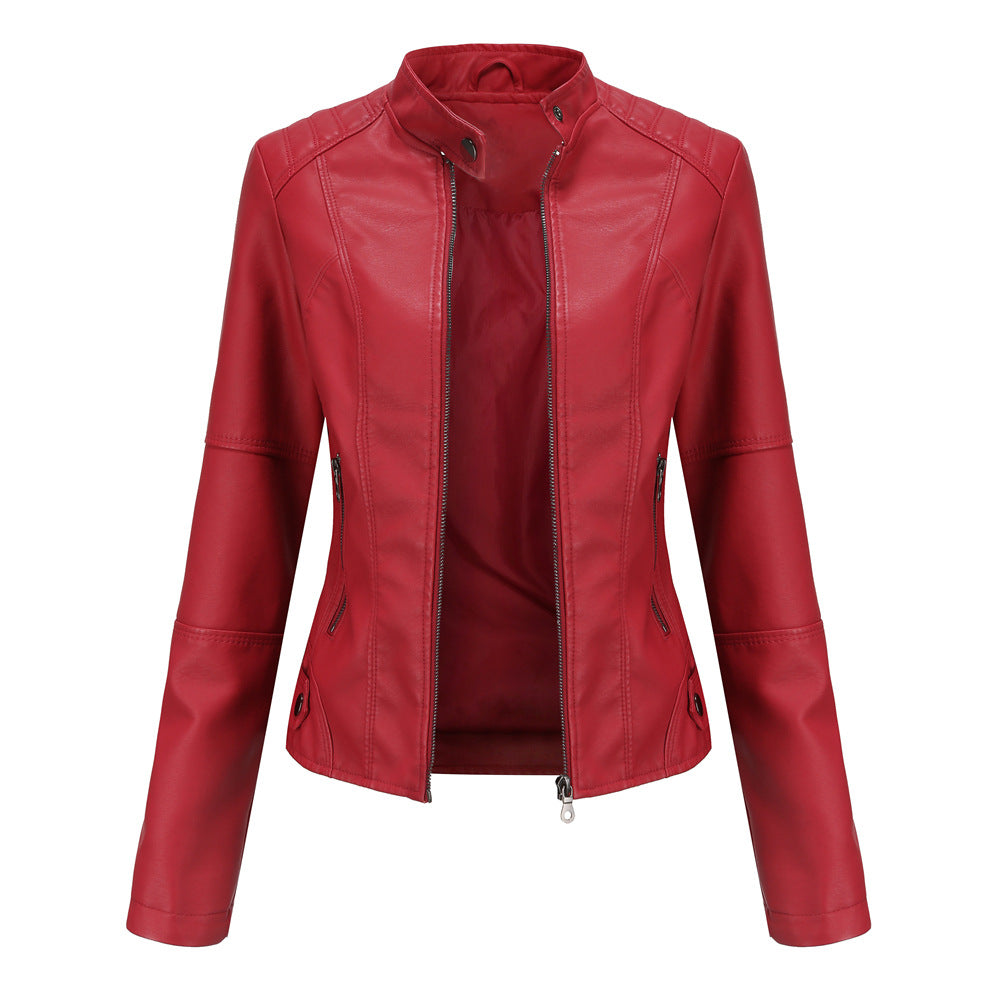 Claudia - Biker leather jacket with raised collar