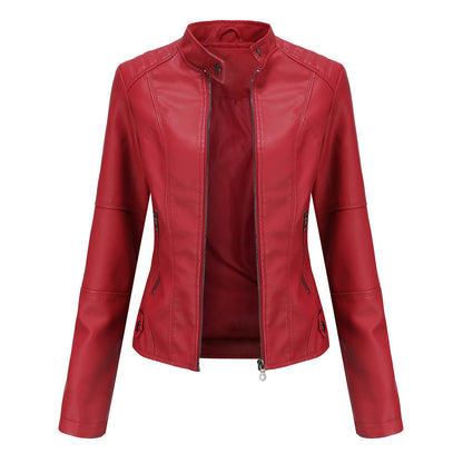 Claudia - Biker leather jacket with raised collar