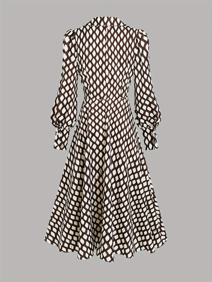 Bella - Elegant Dress with Diamond Print and Fitted Waist