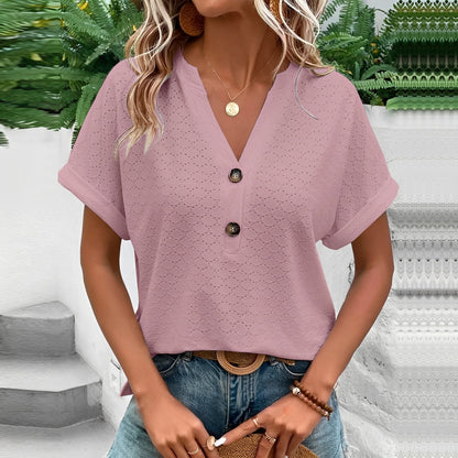 Jennifer - Trendy Women's Short-Sleeve Top with Buttons