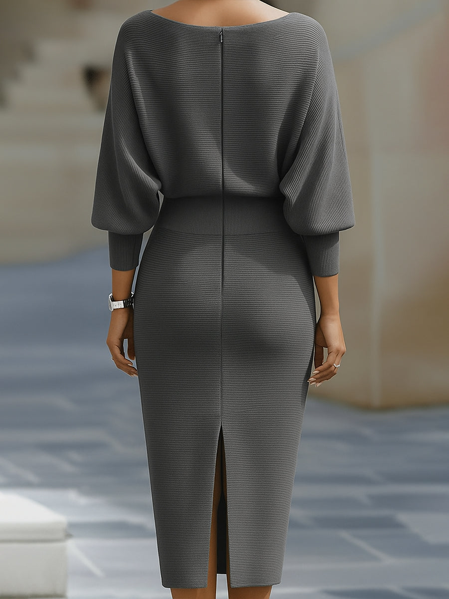 Wendy - Sophisticated Midi Dress with Draped Collar