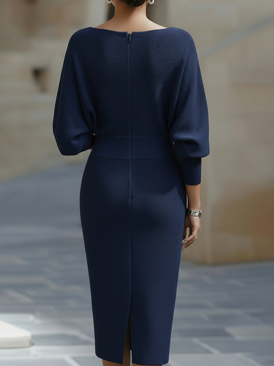 Wendy - Sophisticated Midi Dress with Draped Collar