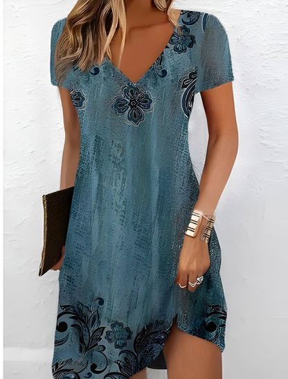 Alicia - Trendy Dress with V-Neck and Print for Women