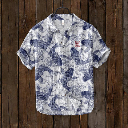 Ogie - Vintage Fish-Inspired Artist Design Linen Shirt
