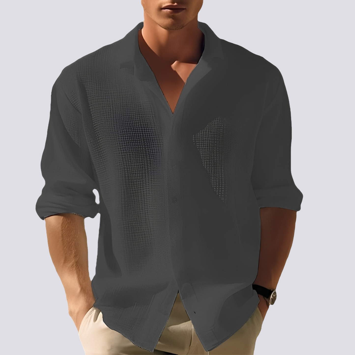 Ryan - Men's Casual, Simple Button-Up Long Sleeve Shirt