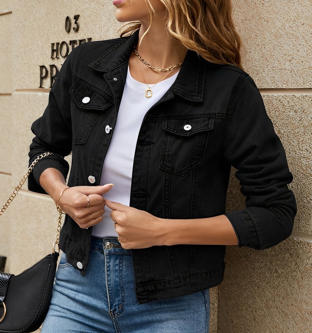Julia - Modern denim jacket with lapel collar for women