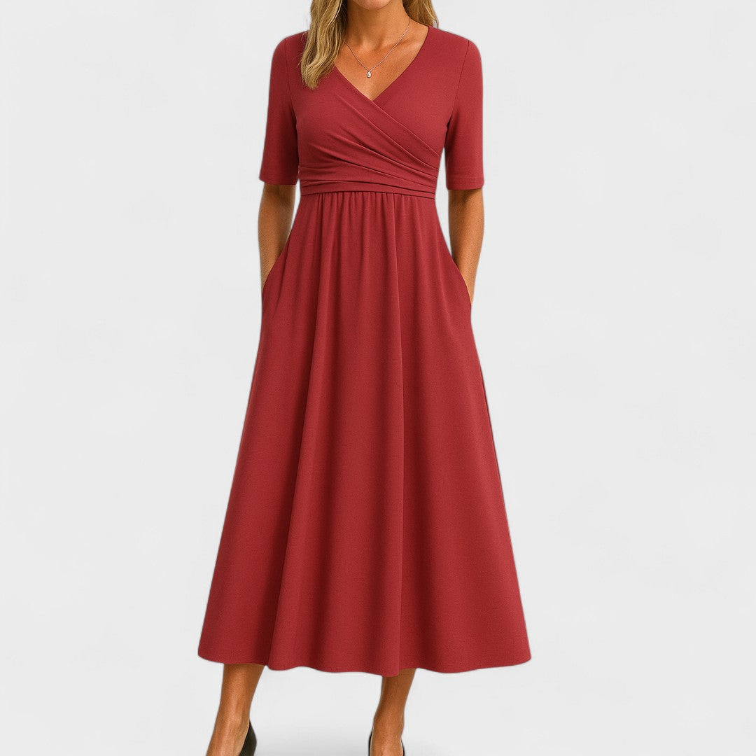 Riley – Stylish Midi Dress with Surplice Neckline