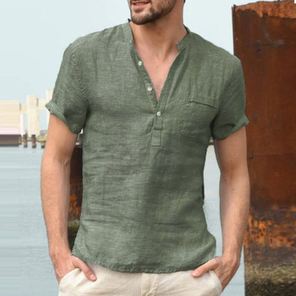 Korbin - Loose Short Sleeve Linen Shirt for Men