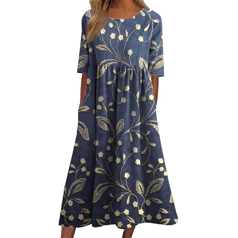 Margaux - Stylish midi dress with flower embroidery