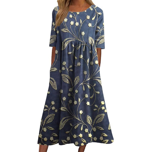 Margaux - Stylish midi dress with flower embroidery