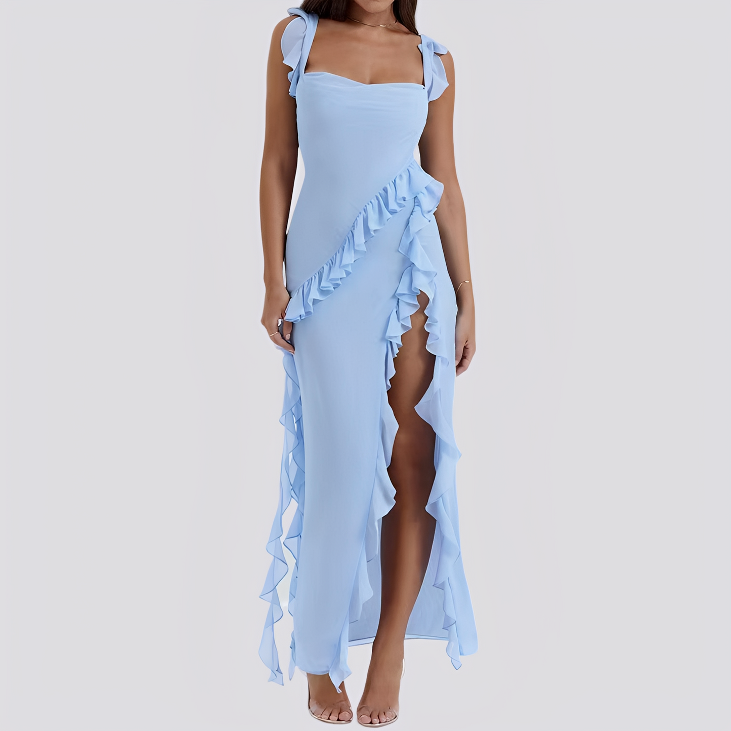 Lyvia - Casual Dress with High Slit and Ruffles for Women