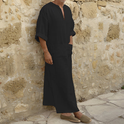 Josiah - Simple long shirt dress with slit for men