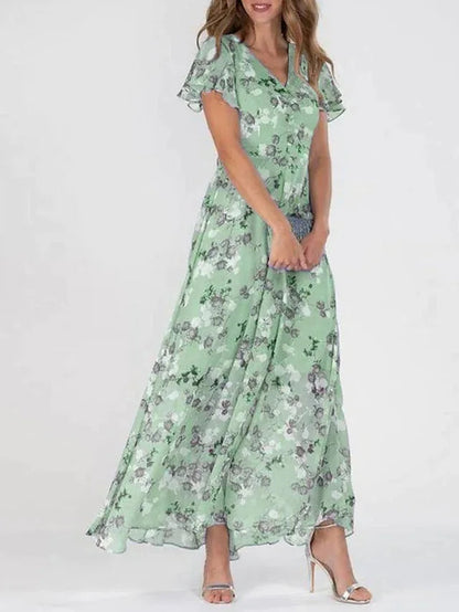 Victoria - Elegant Long Summer Dress with Floral Design