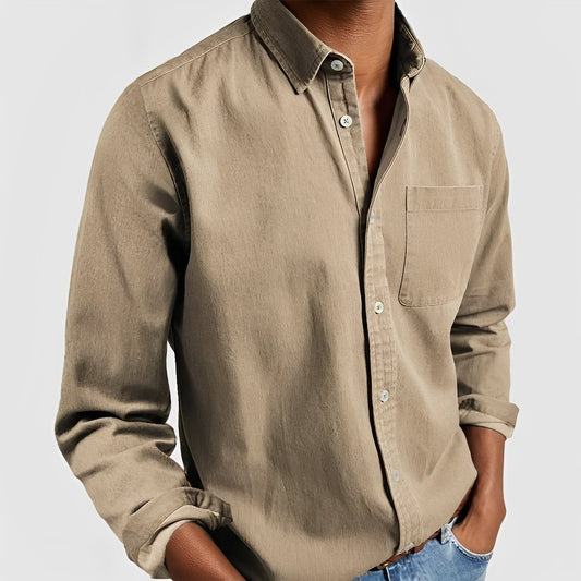 Elmer - Casual Long Sleeve Shirt with Notched Collar for Men