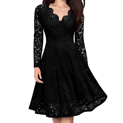 Leonie - Elegant long-sleeve dress with V-neck for women