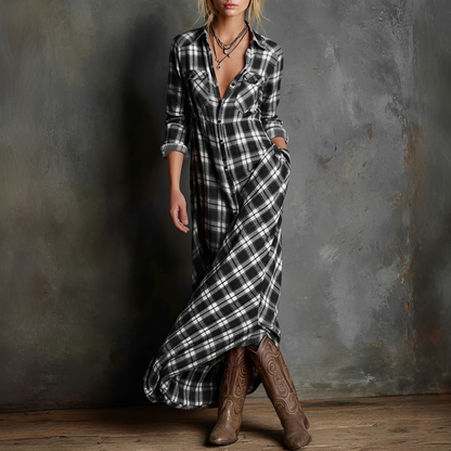 Libby - Casual Dress with Checkered Lapel for Women