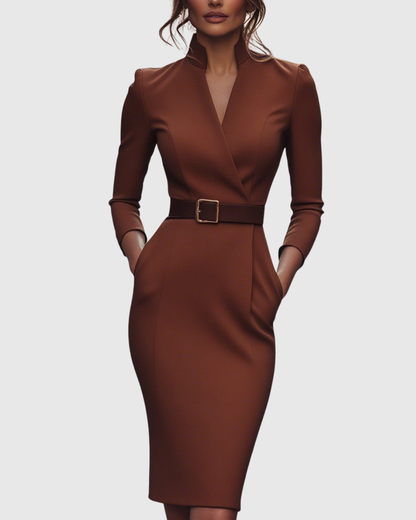 Lara – Stylish Midi Dress with Crossed Collar