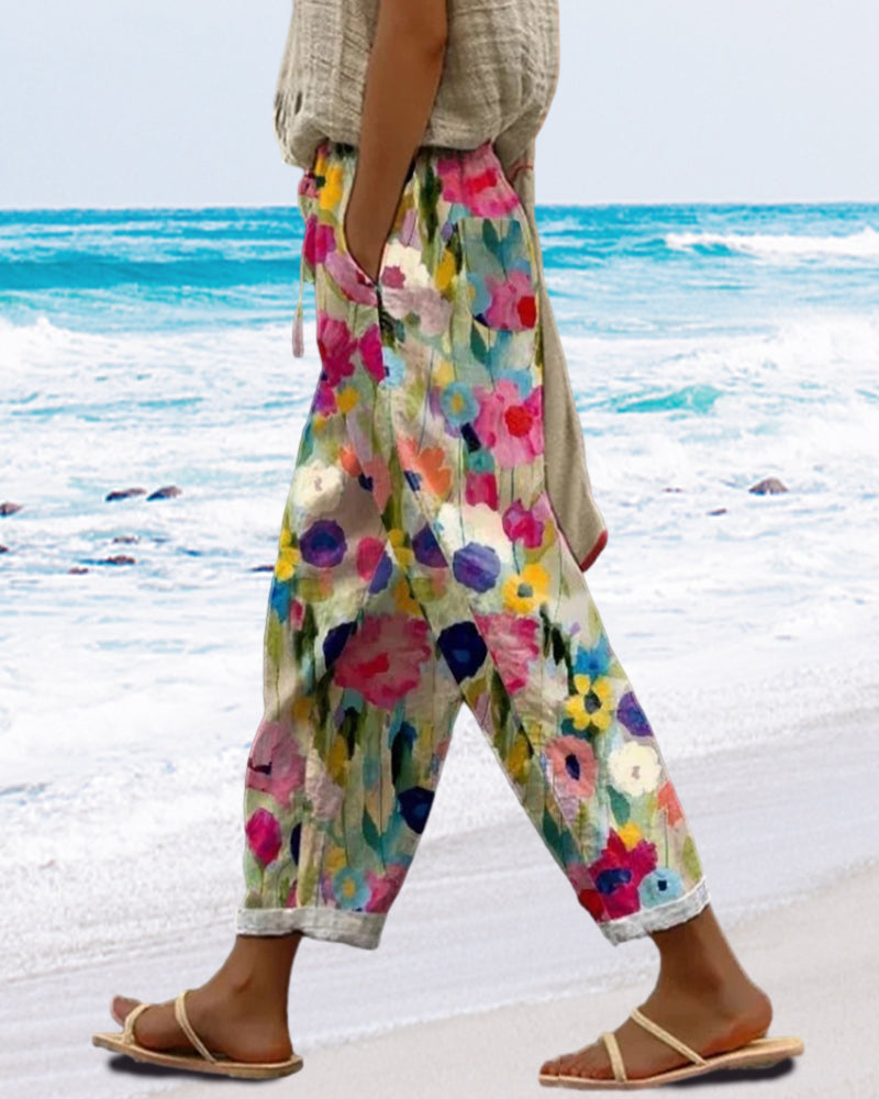 Selma – Broad floral pants with artistic print