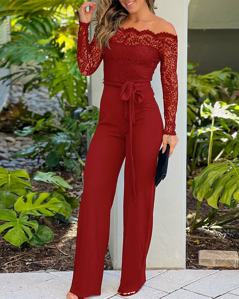 Camille – Elegant Jumpsuit with Wide Pants and Lace