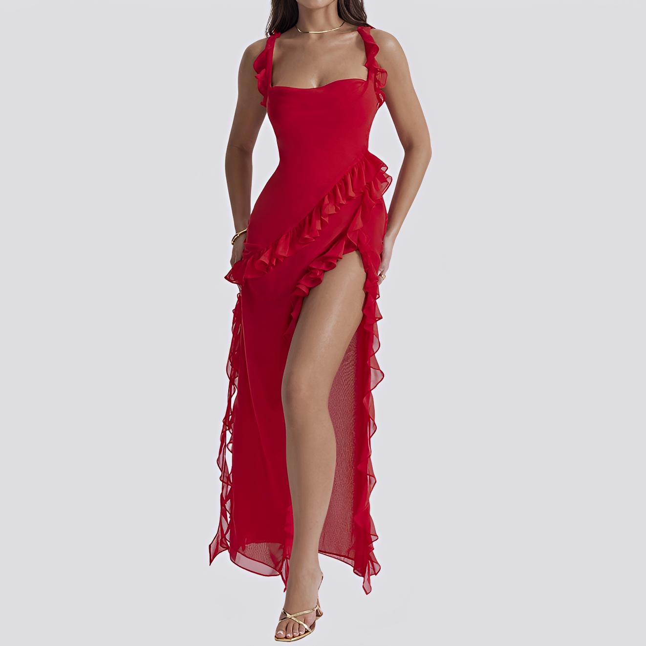 Lyvia - Casual Dress with High Slit and Ruffles for Women