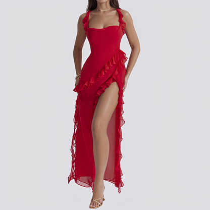 Lyvia - Casual Dress with High Slit and Ruffles for Women