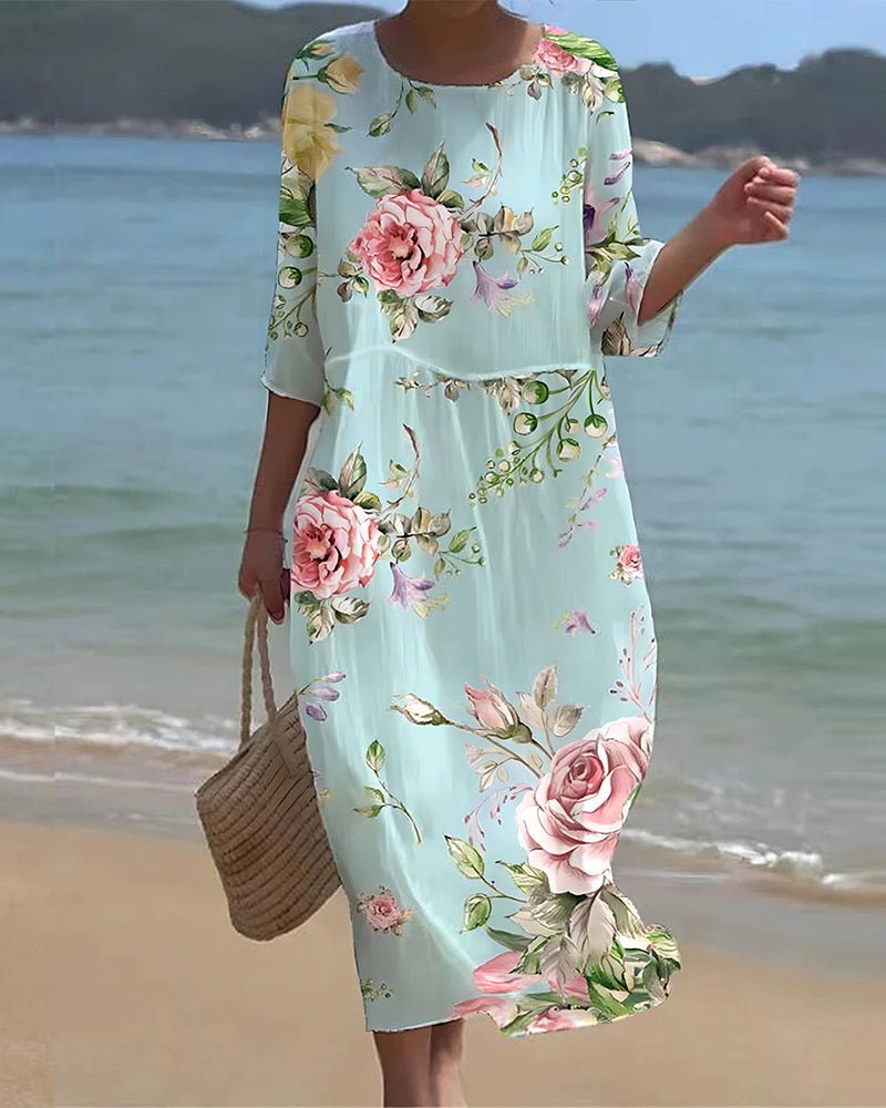Keely - Elegant, light midi dress with floral design