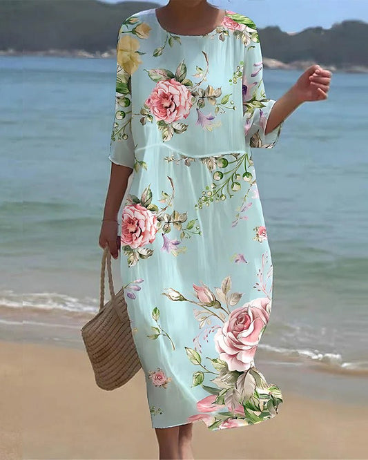 Keely - Elegant, light midi dress with floral design