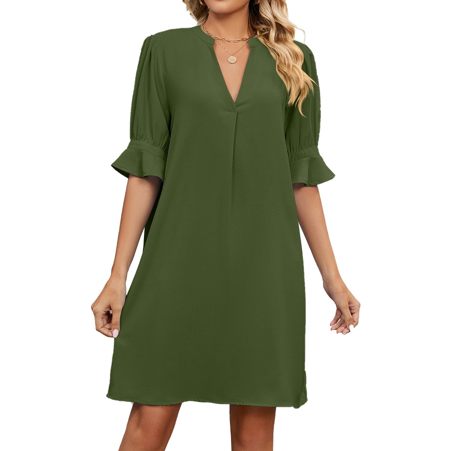 Catherine - Relaxed Fit Dress with V-Neck for Women