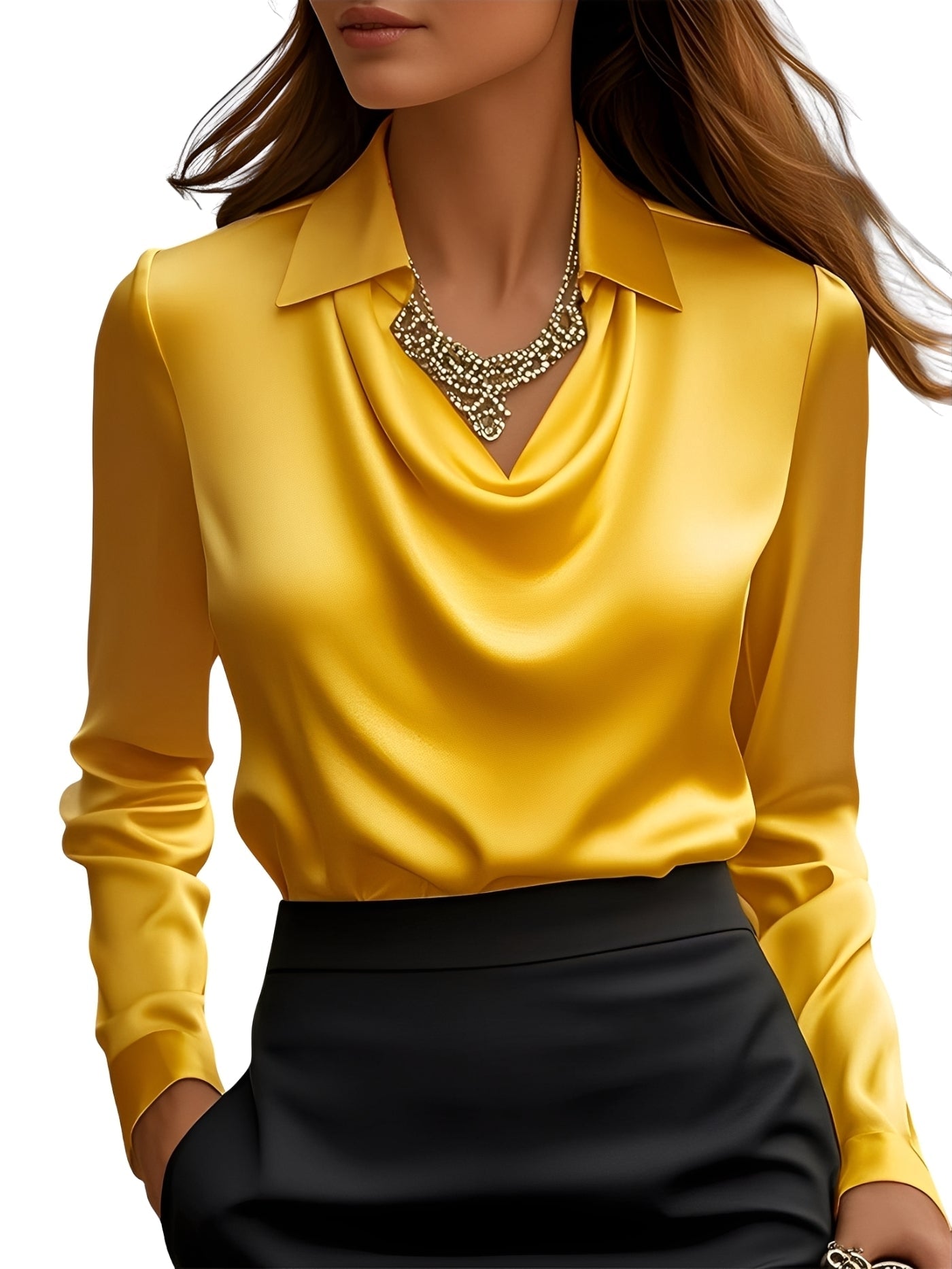 Dionne – Elegant Women’s Satin Blouse with Long Sleeves