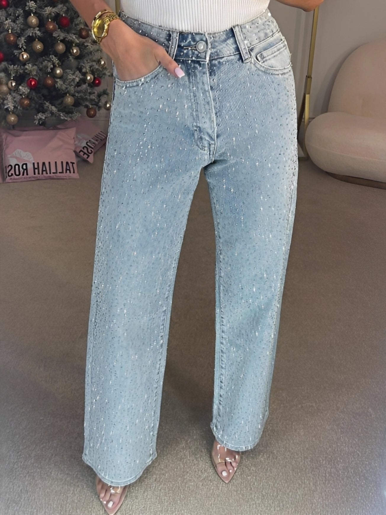 Julia - Stylish glitter jeans with high waist for women