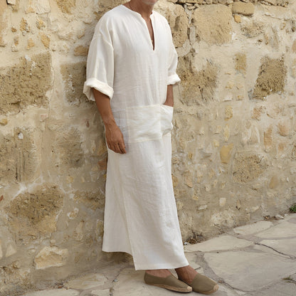 Josiah - Simple long shirt dress with slit for men