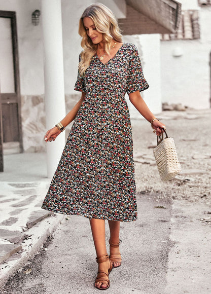 Karly - Cozy Midi Dress with Floral Design for Women