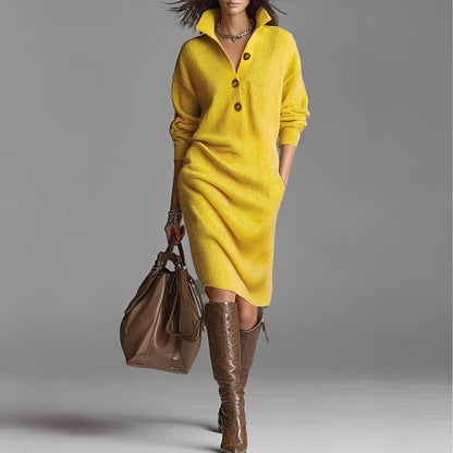 Camryn - Chic Knit Dress Featuring Buttons and Collar for Women