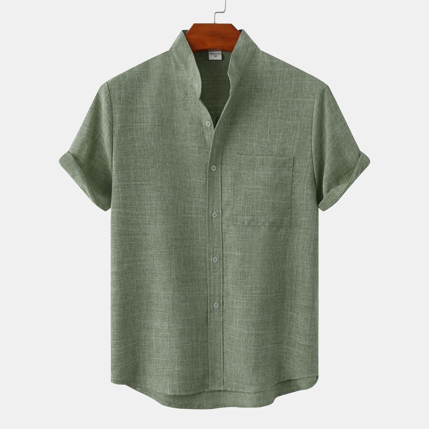 Bastien - Men's short-sleeve linen shirt with a lapel collar