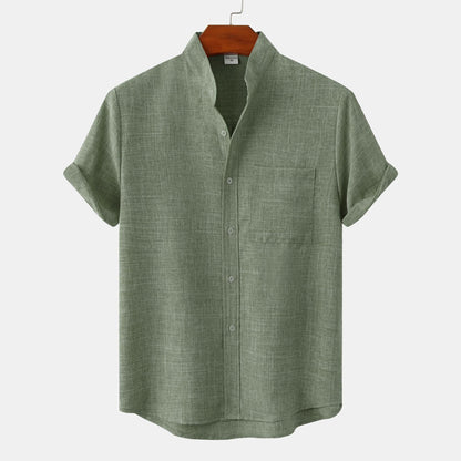 Bastien - Men's short-sleeve linen shirt with a lapel collar