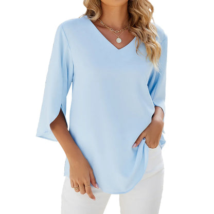 Caetana – Chiffon blouse with short sleeves and V-neckline